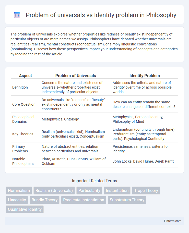 Identity problem vs Problem of universals in Philosophy - What is The Difference?