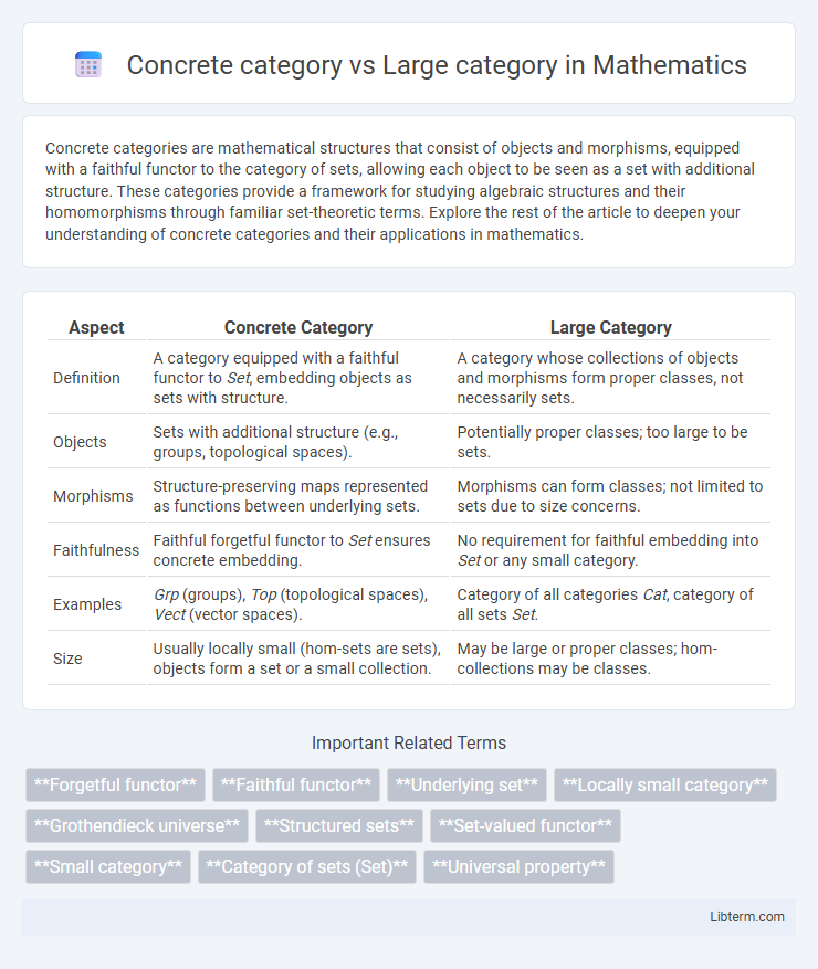 Large category vs Concrete category in Mathematics - What is The Difference?