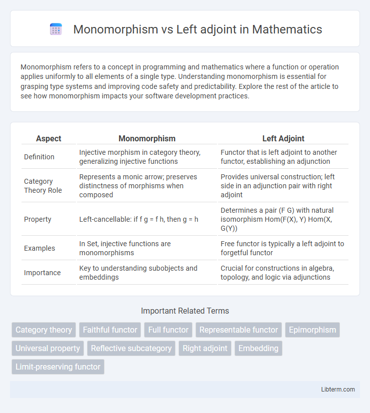 Left adjoint vs Monomorphism in Mathematics - What is The Difference?
