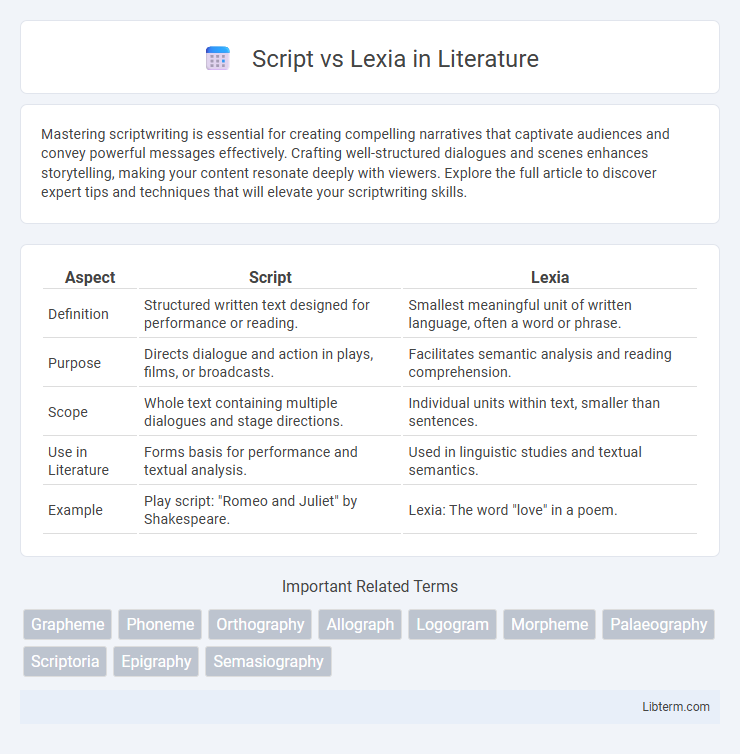 Lexia vs Script in Literature - What is The Difference?