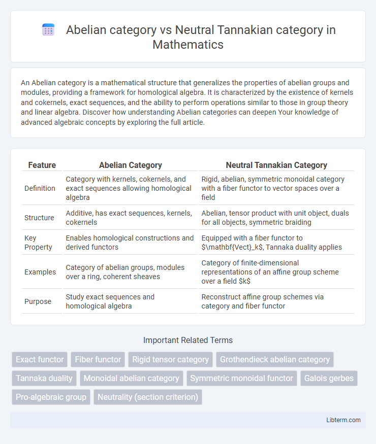 Neutral Tannakian category vs Abelian category in Mathematics - What is The Difference?