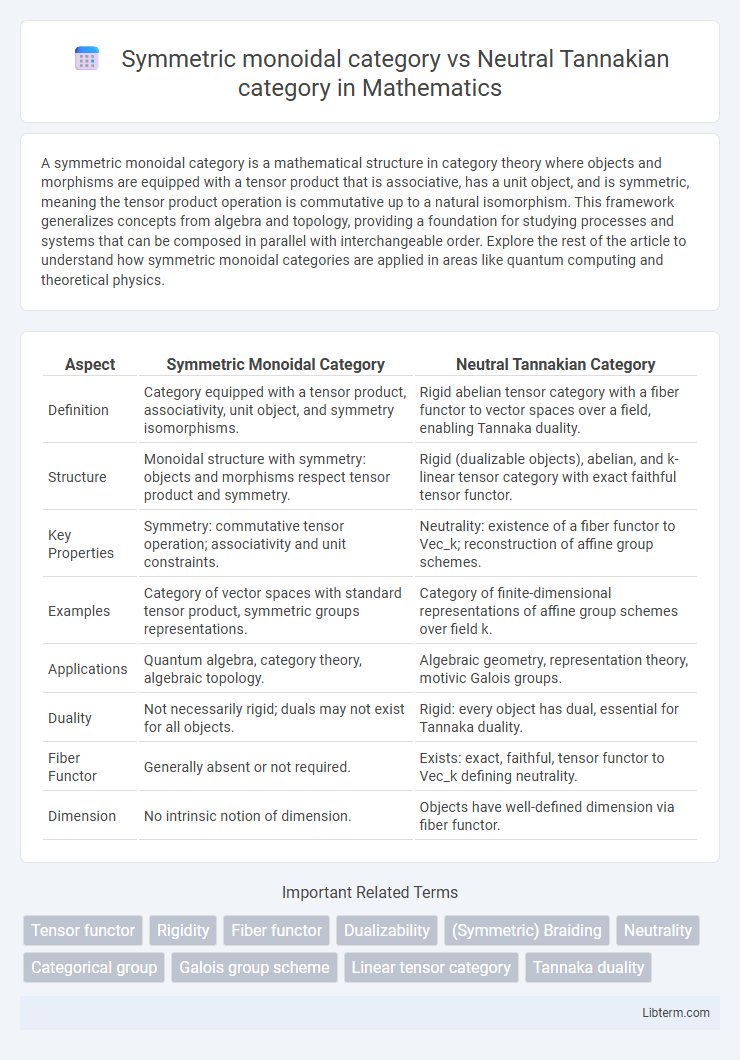 Neutral Tannakian category vs Symmetric monoidal category in Mathematics - What is The Difference?