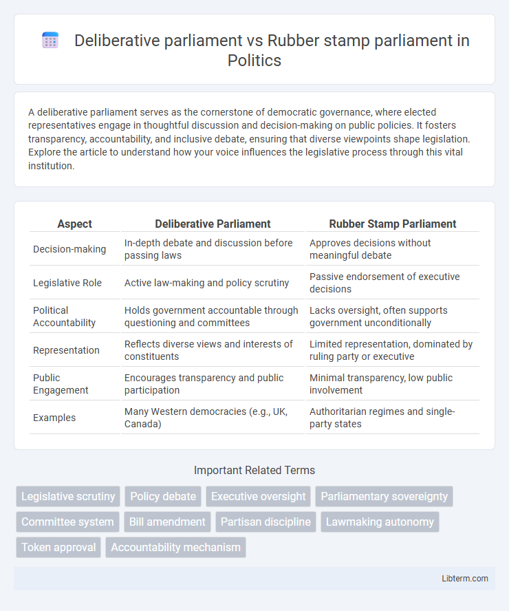 Rubber stamp parliament vs Deliberative parliament in Politics - What is The Difference?