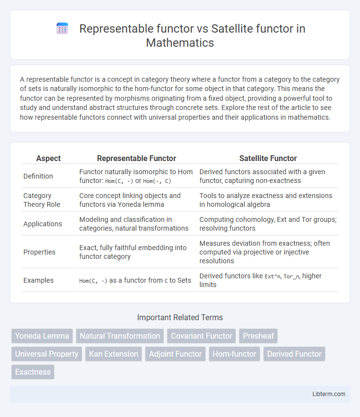 Satellite functor vs Representable functor in Mathematics - What is The Difference?