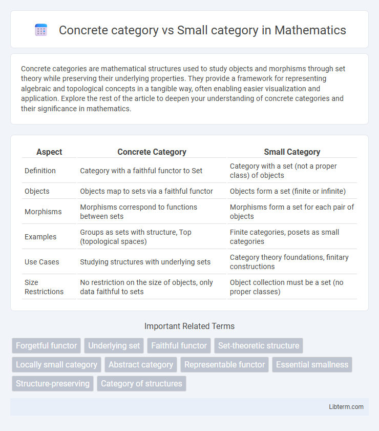Small category vs Concrete category in Mathematics - What is The Difference?