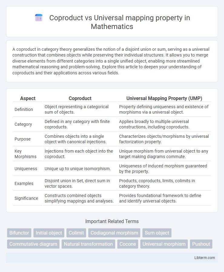 Universal mapping property vs Coproduct in Mathematics - What is The Difference?