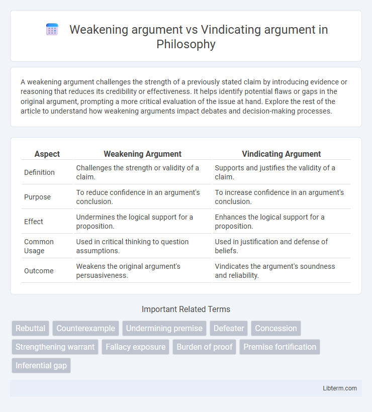 Vindicating argument vs Weakening argument in Philosophy - What is The Difference?