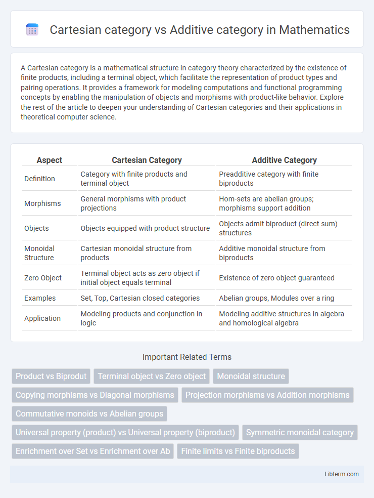 Additive category vs Cartesian category in Mathematics - What is The Difference?