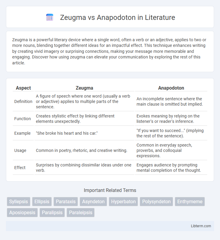 Anapodoton vs Zeugma in Literature - What is The Difference?
