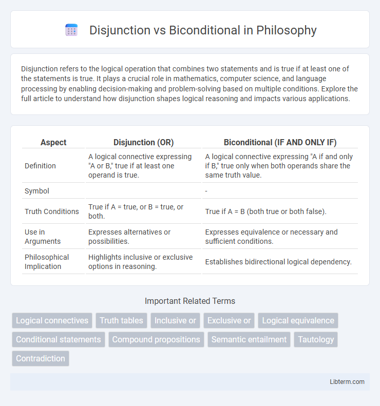 Biconditional vs Disjunction in Philosophy - What is The Difference?