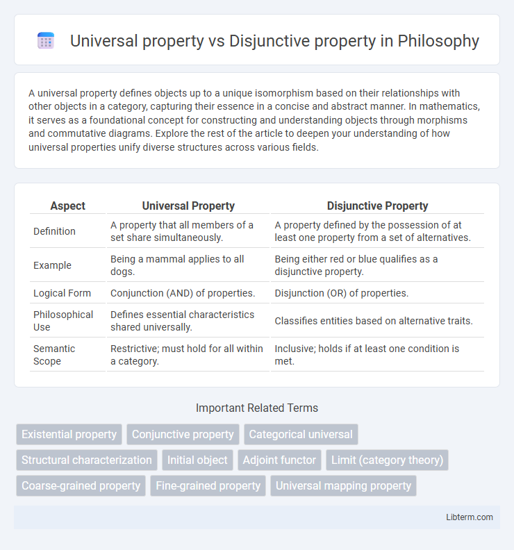 Disjunctive property vs Universal property in Philosophy - What is The Difference?