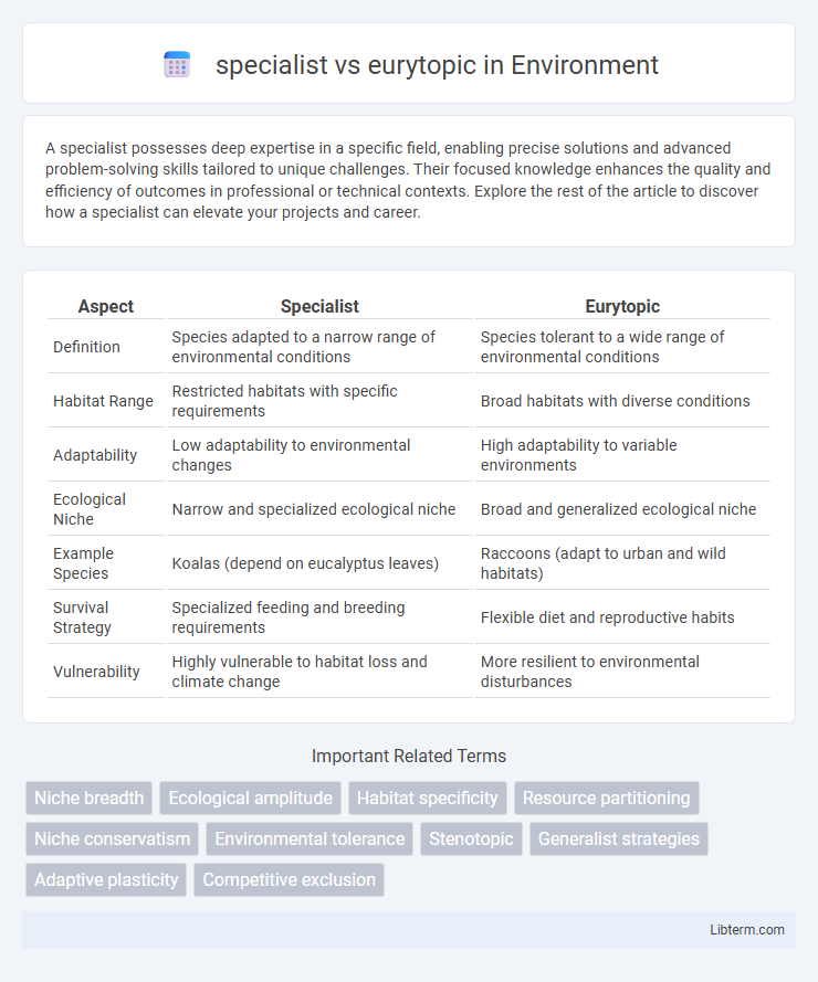 eurytopic vs specialist in Environment - What is The Difference?