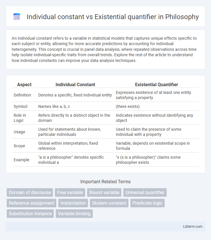 Existential quantifier vs Individual constant in Philosophy - What is The Difference?