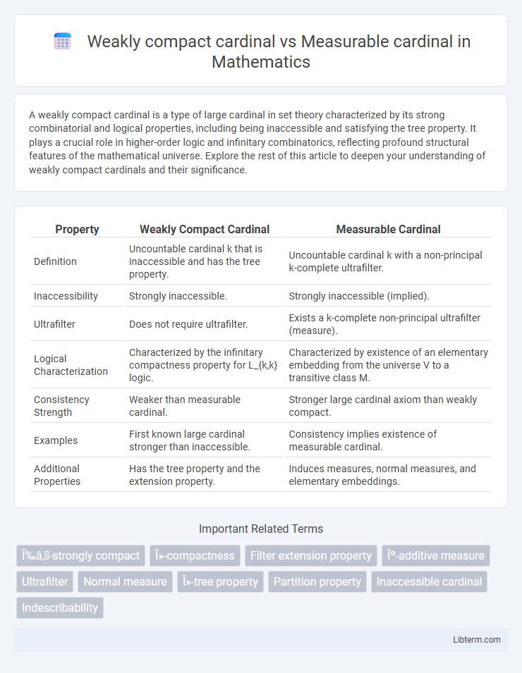 Measurable cardinal vs Weakly compact cardinal in Mathematics - What is The Difference?