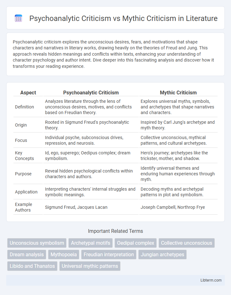 Mythic Criticism vs Psychoanalytic Criticism in Literature - What is The Difference?