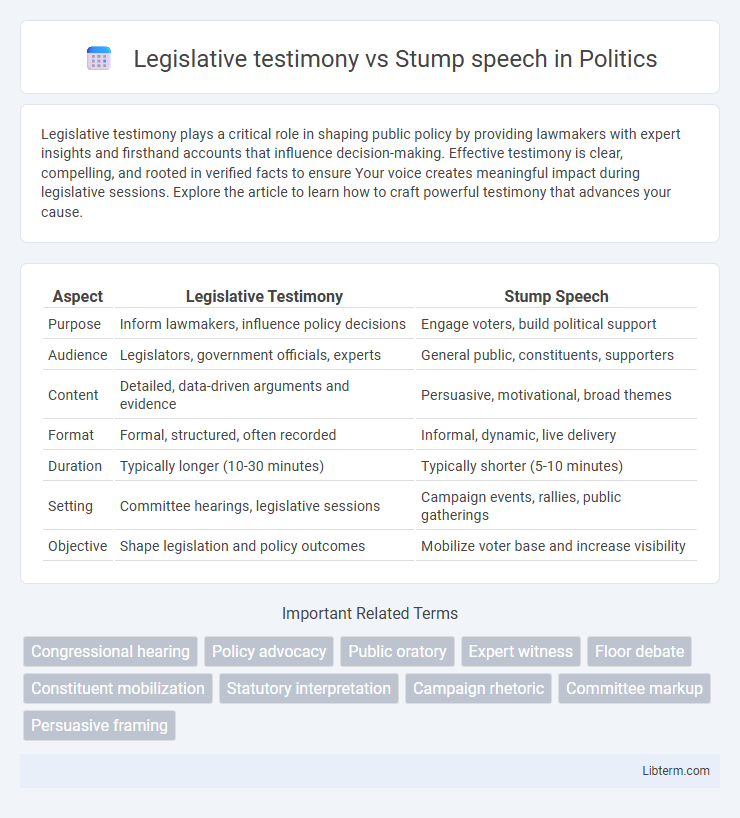 Stump speech vs Legislative testimony in Politics - What is The Difference?