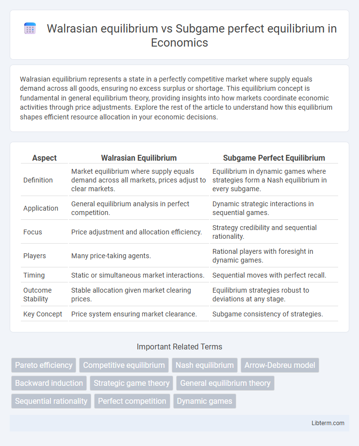 Subgame perfect equilibrium vs Walrasian equilibrium in Economics - What is The Difference?