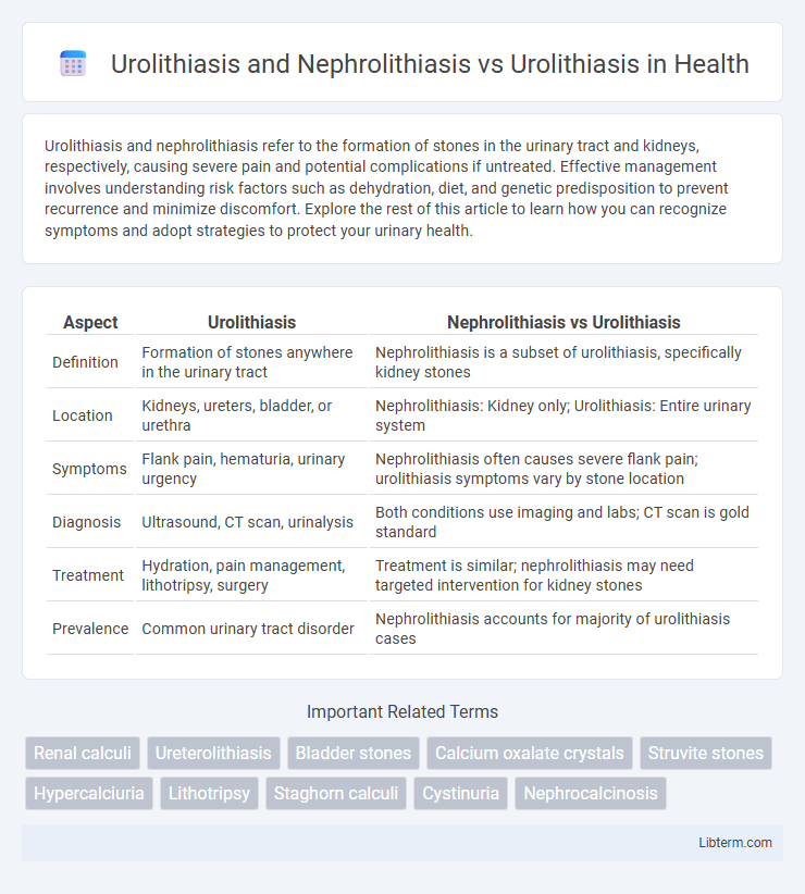 Urolithiasis vs Urolithiasis and Nephrolithiasis in Health - What is The Difference?