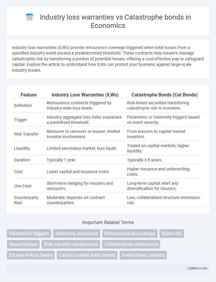 Catastrophe bonds vs Industry loss warranties in Economics - What is The Difference?