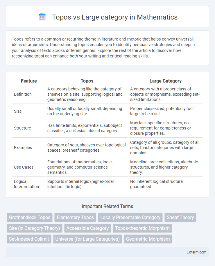 Large category vs Topos in Mathematics - What is The Difference?