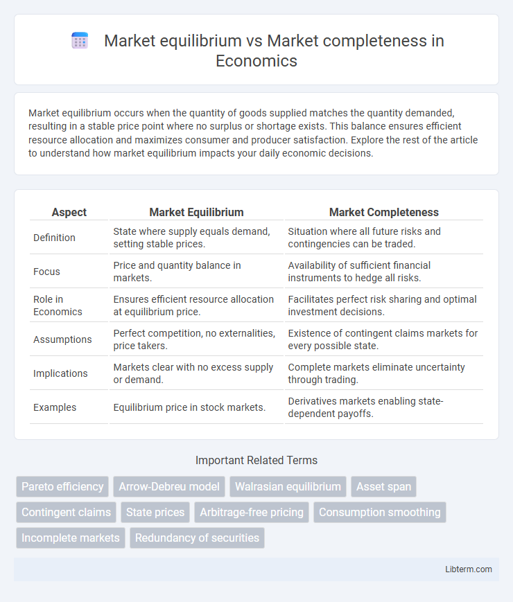 Market completeness vs Market equilibrium in Economics - What is The Difference?