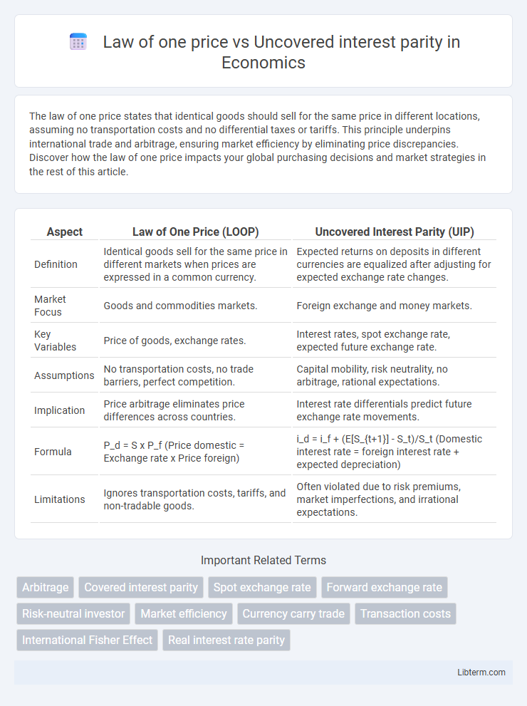 Uncovered interest parity vs Law of one price in Economics - What is The Difference?