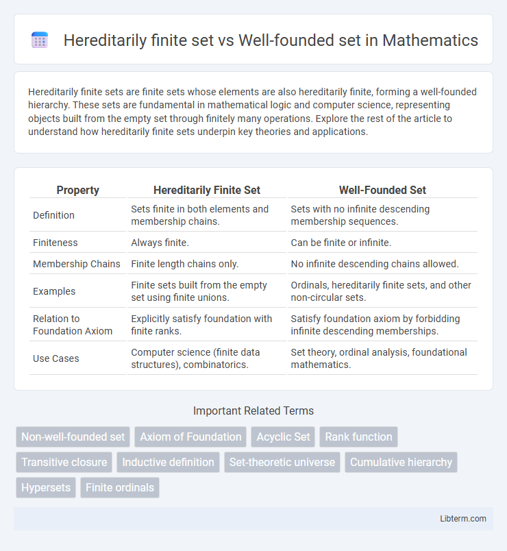 Well-founded set vs Hereditarily finite set in Mathematics - What is The Difference?
