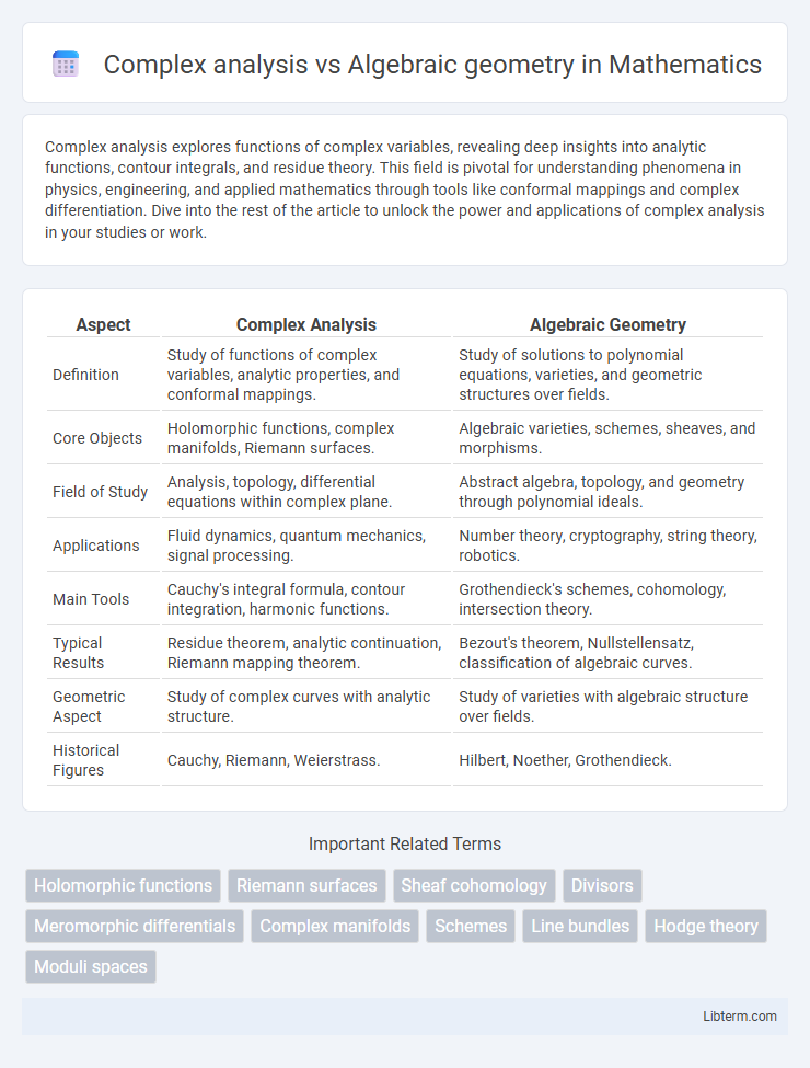 Algebraic geometry vs Complex analysis in Mathematics - What is The Difference?
