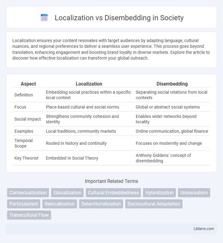 Disembedding vs Localization in Society - What is The Difference?