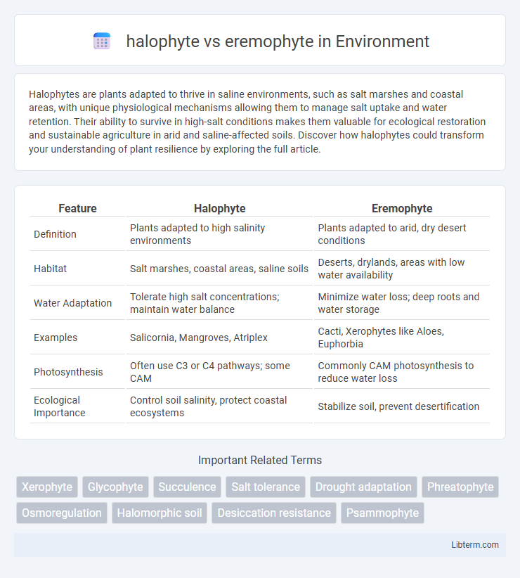eremophyte vs halophyte in Environment - What is The Difference?