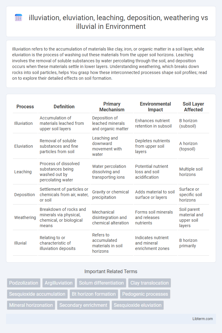 illuvial vs illuviation, eluviation, leaching, deposition, weathering in Environment - What is The Difference?
