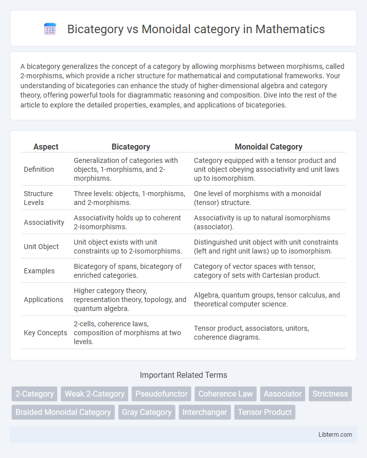 Monoidal category vs Bicategory in Mathematics - What is The Difference?