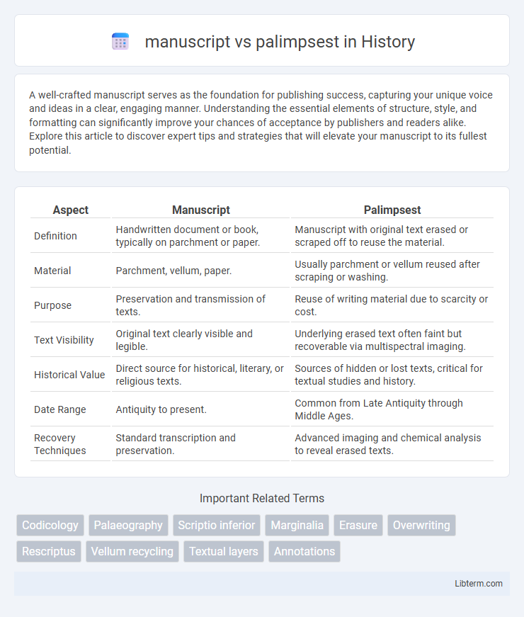 palimpsest vs manuscript in History - What is The Difference?