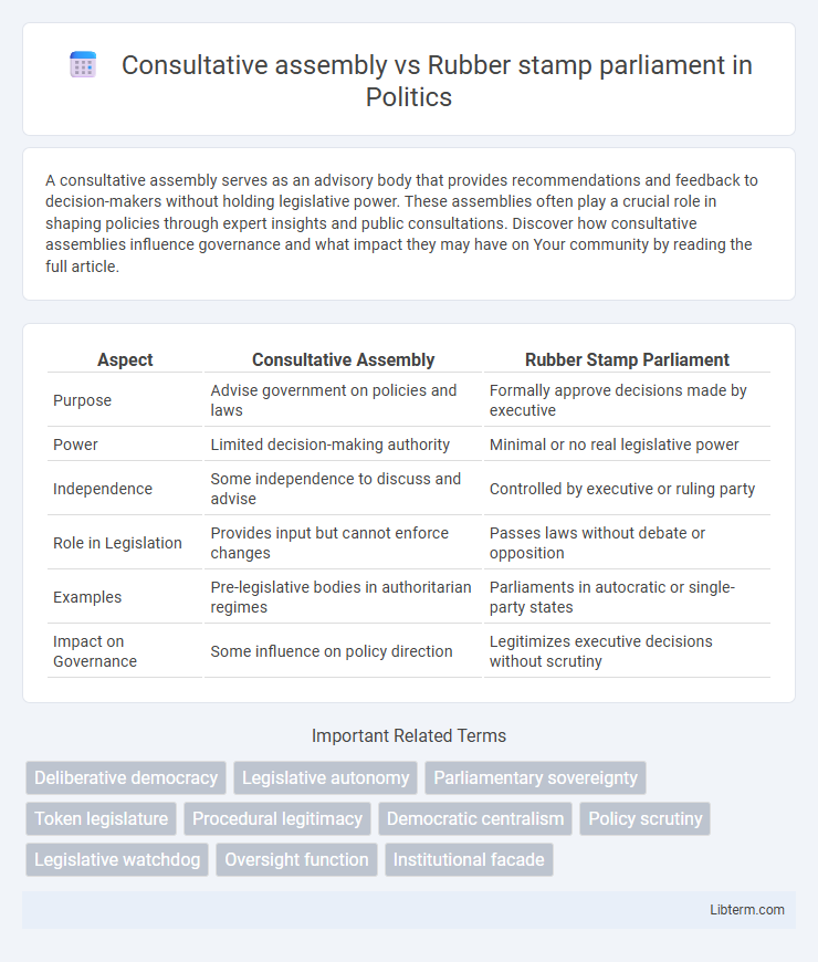 Rubber stamp parliament vs Consultative assembly in Politics - What is The Difference?