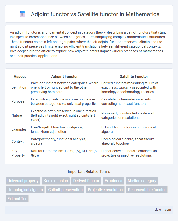 Satellite functor vs Adjoint functor in Mathematics - What is The Difference?