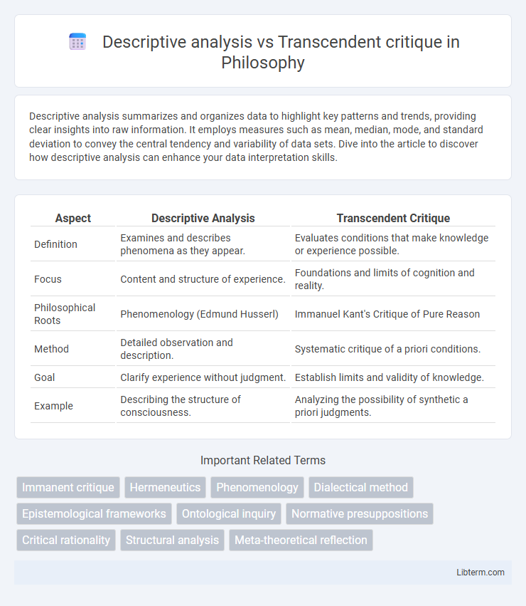 Transcendent critique vs Descriptive analysis in Philosophy - What is The Difference?
