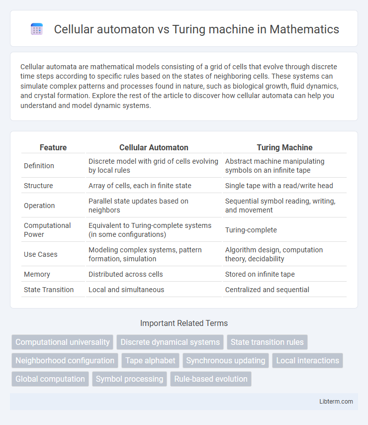 Turing machine vs Cellular automaton in Mathematics - What is The Difference?