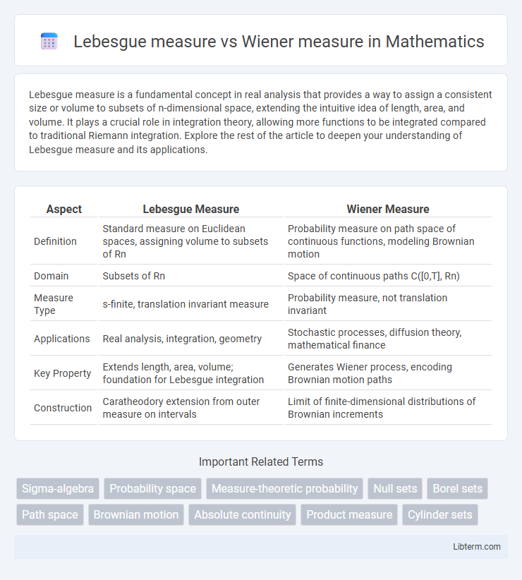 Wiener measure vs Lebesgue measure in Mathematics - What is The Difference?