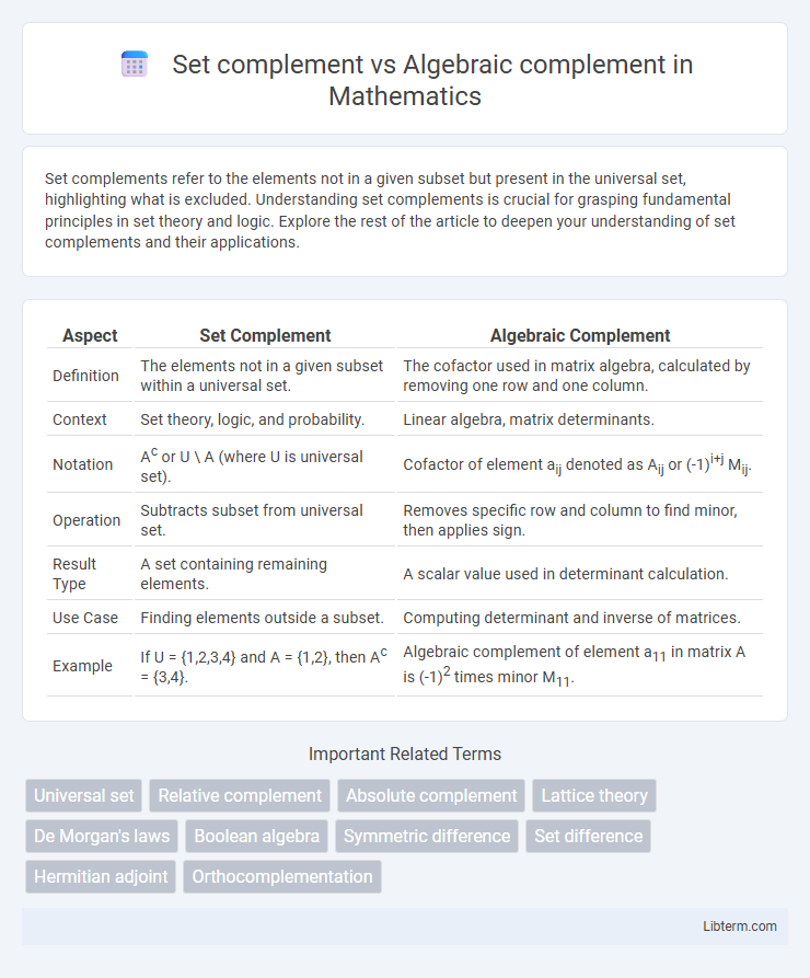 Algebraic complement vs Set complement in Mathematics - What is The Difference?