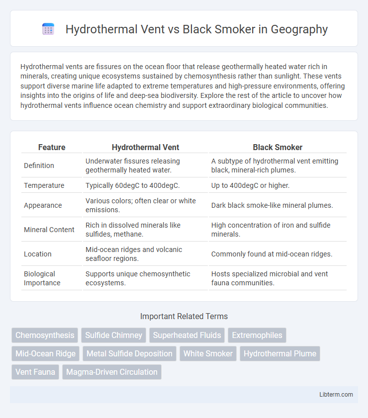Black Smoker vs Hydrothermal Vent in Geography - What is The Difference?