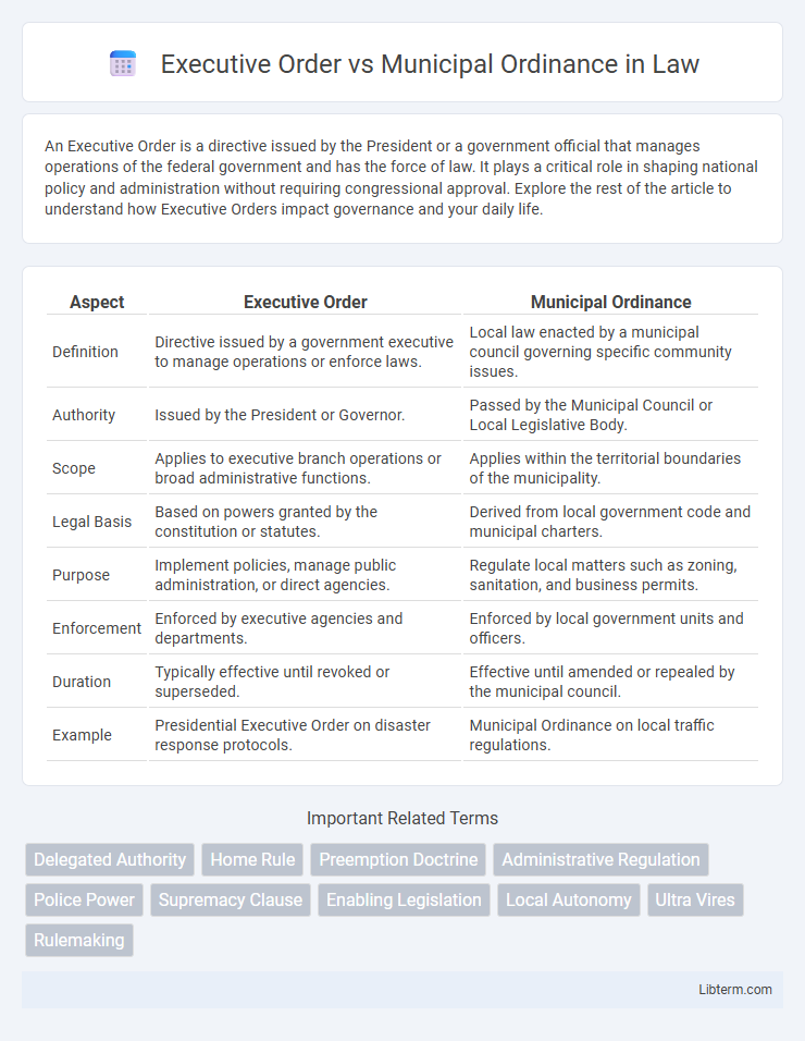 Municipal Ordinance vs Executive Order in Law - What is The Difference?
