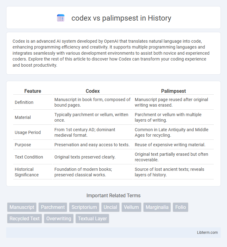 palimpsest vs codex in History - What is The Difference?