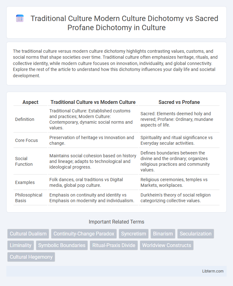 Sacred Profane Dichotomy vs Traditional Culture Modern Culture Dichotomy in Culture - What is The Difference?