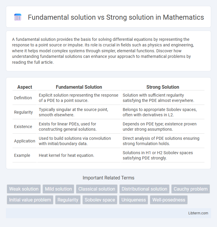 Strong solution vs Fundamental solution in Mathematics - What is The Difference?