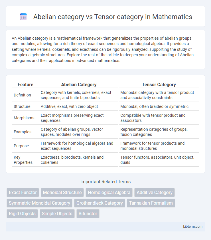 Tensor category vs Abelian category in Mathematics - What is The Difference?
