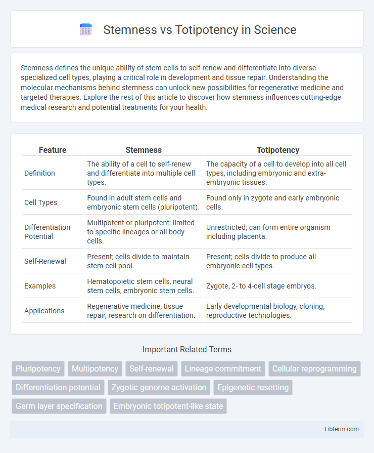 Totipotency vs Stemness in Science - What is The Difference?