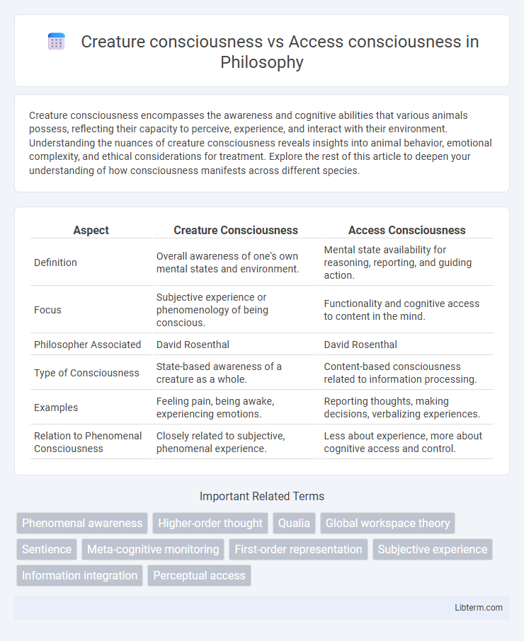 Access consciousness vs Creature consciousness in Philosophy - What is The Difference?