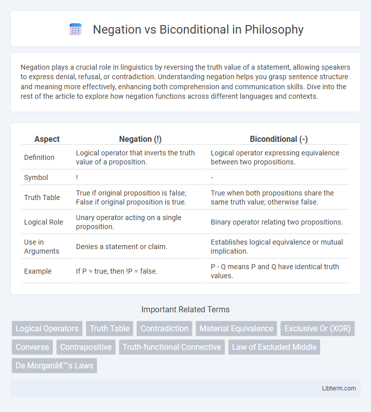 Biconditional vs Negation in Philosophy - What is The Difference?