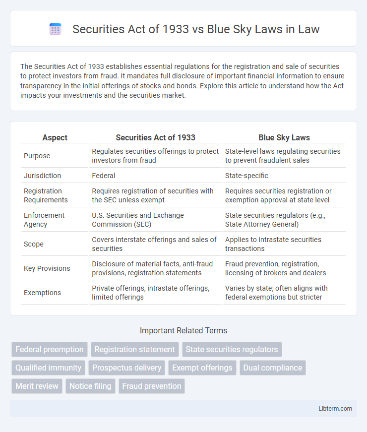 Blue Sky Laws vs Securities Act of 1933 in Law - What is The Difference?