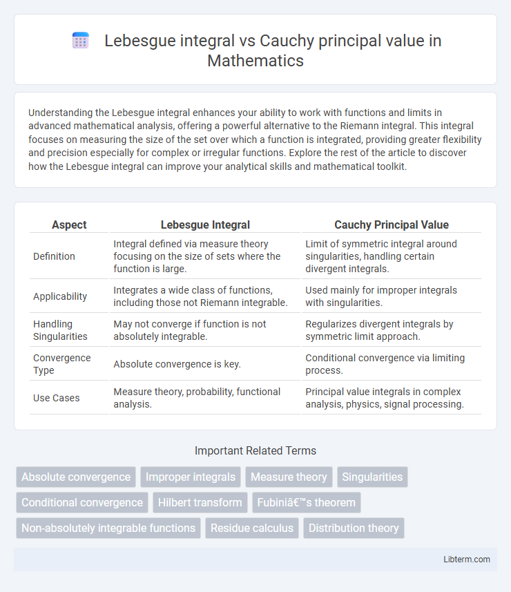 Cauchy principal value vs Lebesgue integral in Mathematics - What is The Difference?